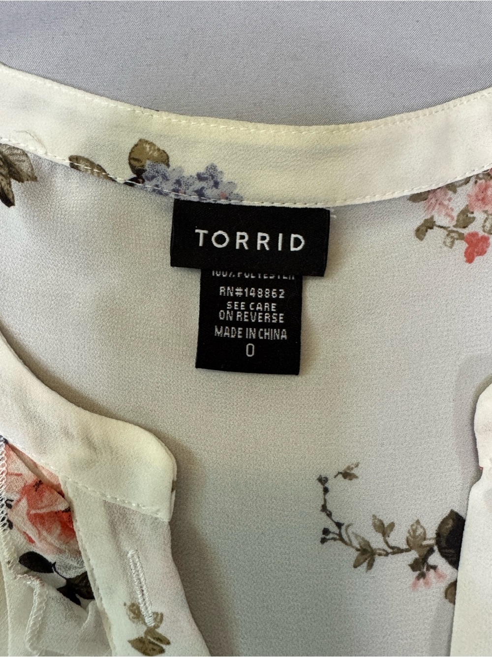 torrid Sheer White Floral Ruffle-Front Smocked Blouse, size 0 standard L or 12 - Picture 3 of 7